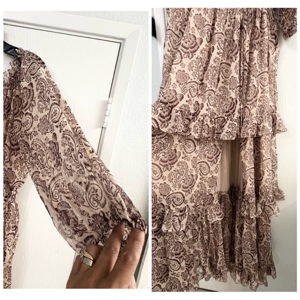 Cinq à Sept Adrianne Off the Shoulder Silk Paisley Tiered Maxi Dress Romantic 12 - Picture 10 of 12